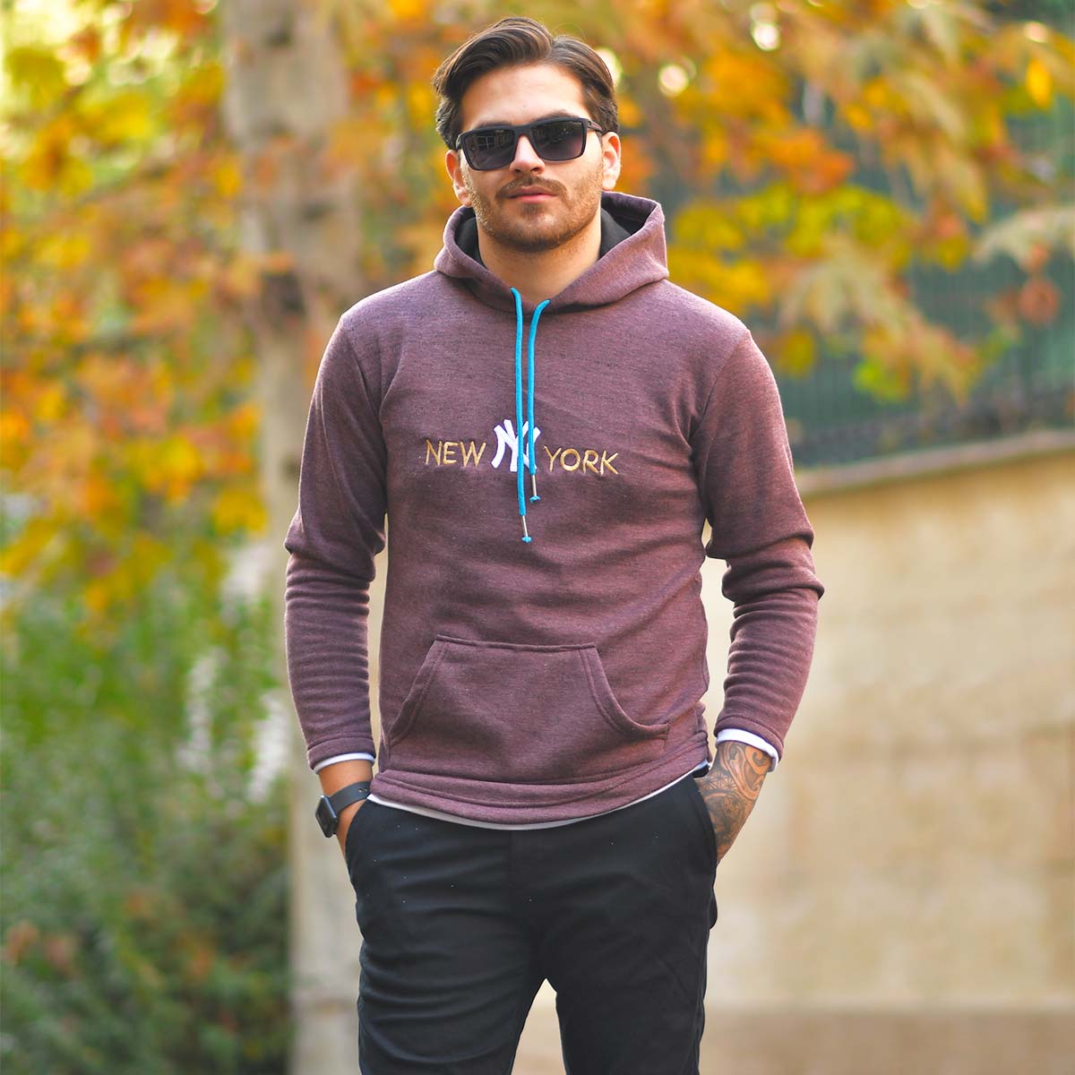 هودی مردانه مدل new york رنگ زرشکی