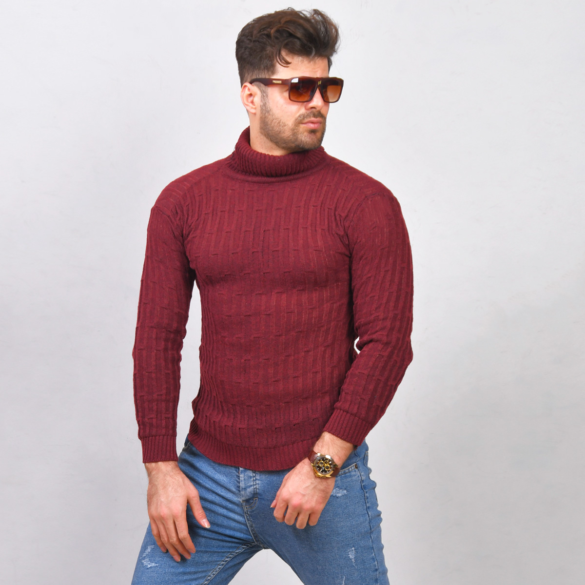 پلیوربافت یقه اسکی زرشکی مردانه مدلSonar