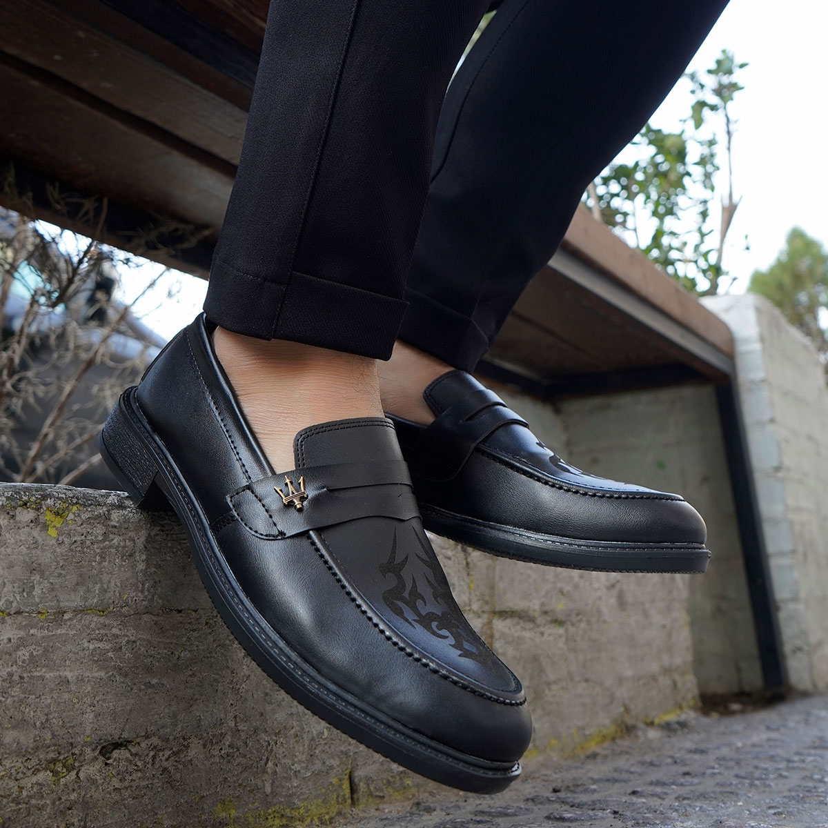 کالج مردانه طرح دار مشکی مدل Harin