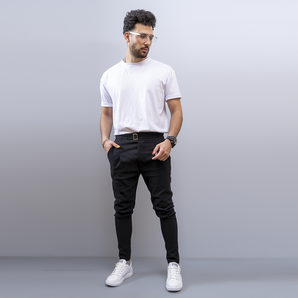 شلوار اسلش سگک دار مردانه مشکی مدلPartiv