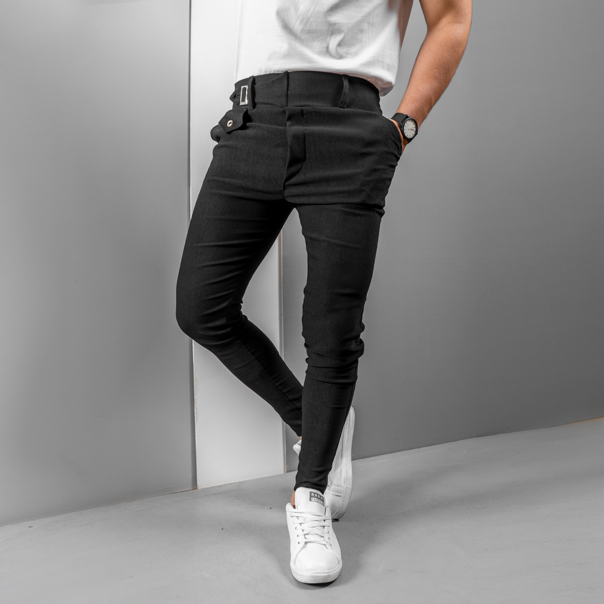 شلوار تك سگك مردانه مشكي مدل Remin