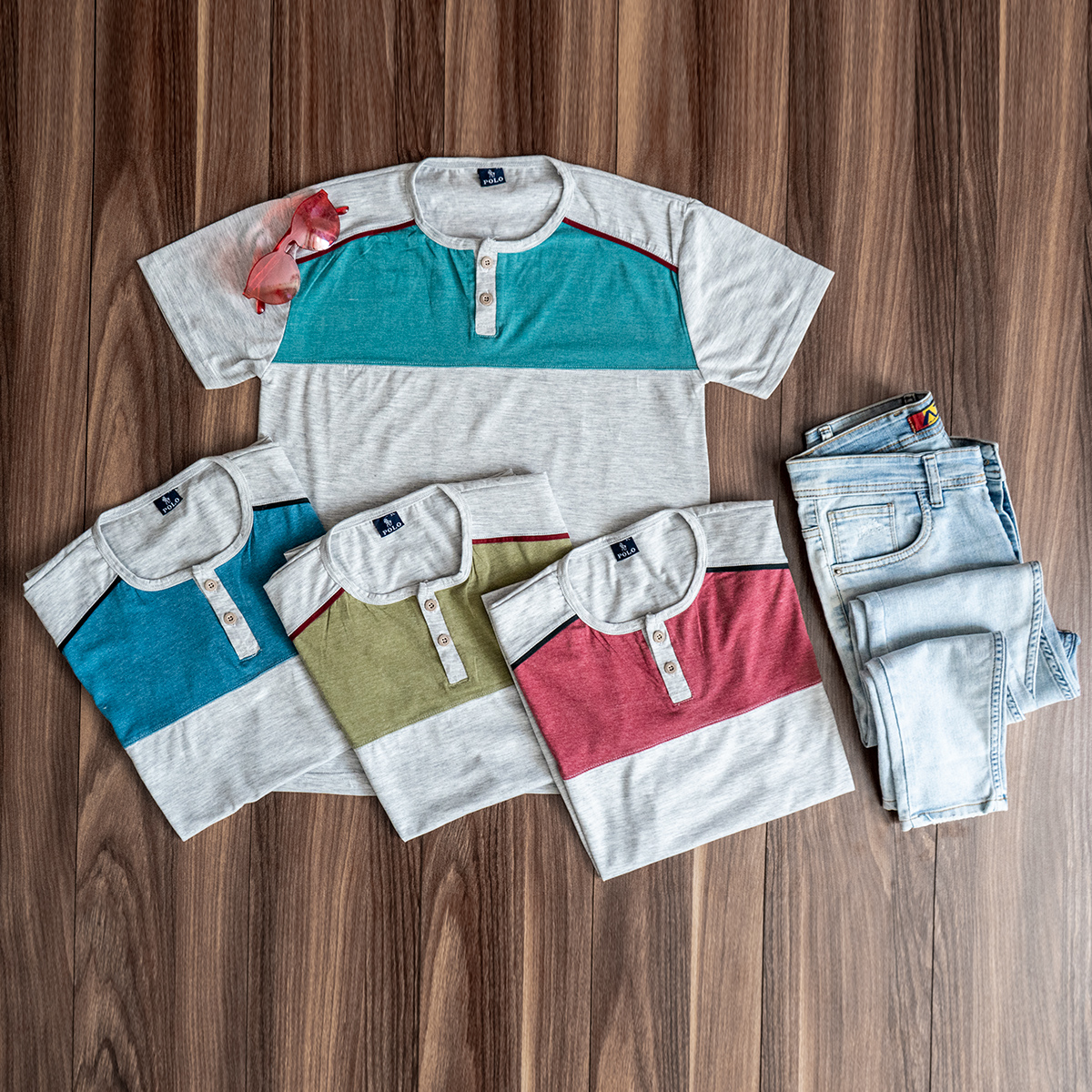 تیشرت مردانه طوسی روشن آبی مدل Ratim