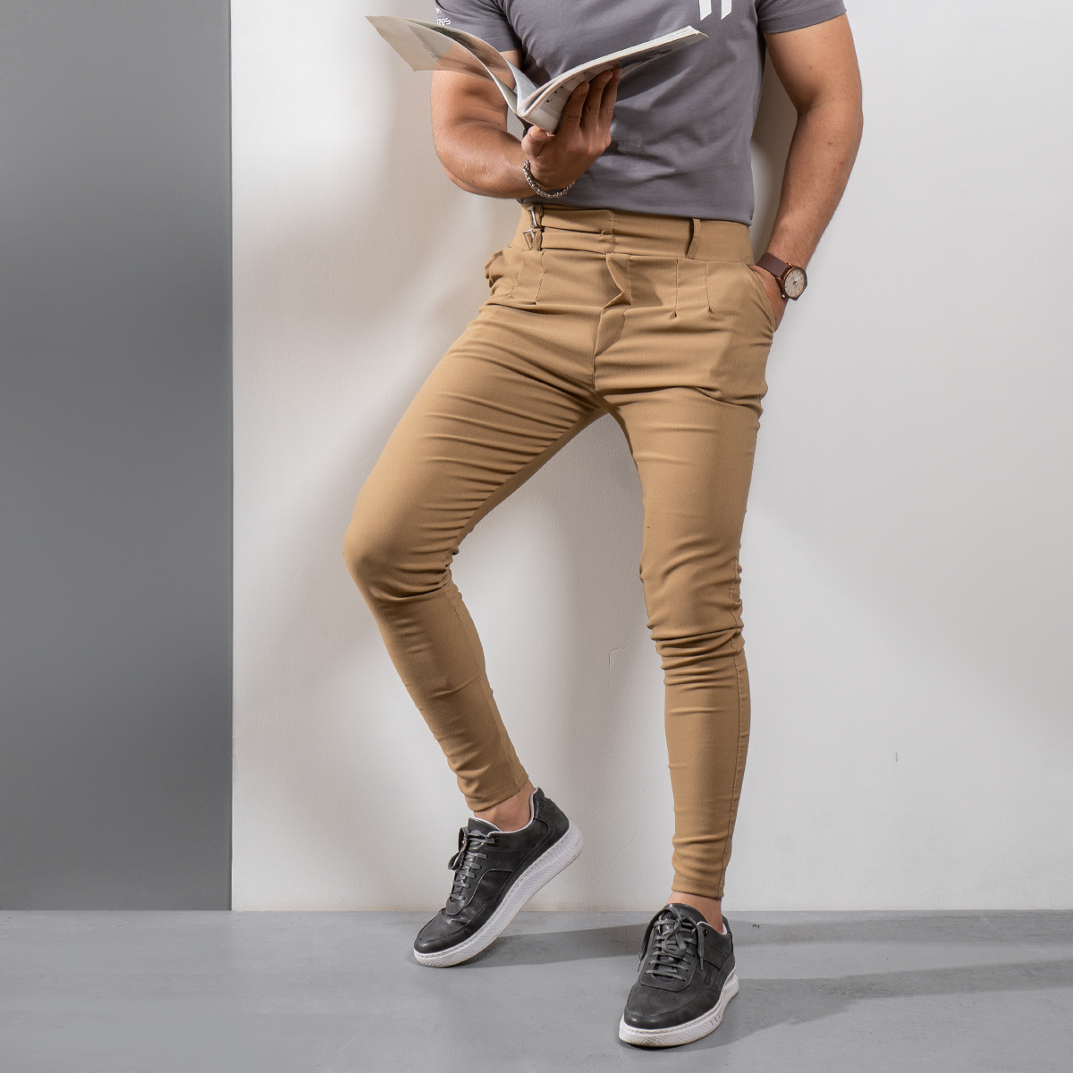 شلوار دوسگک خاکی مردانه مدل Migel