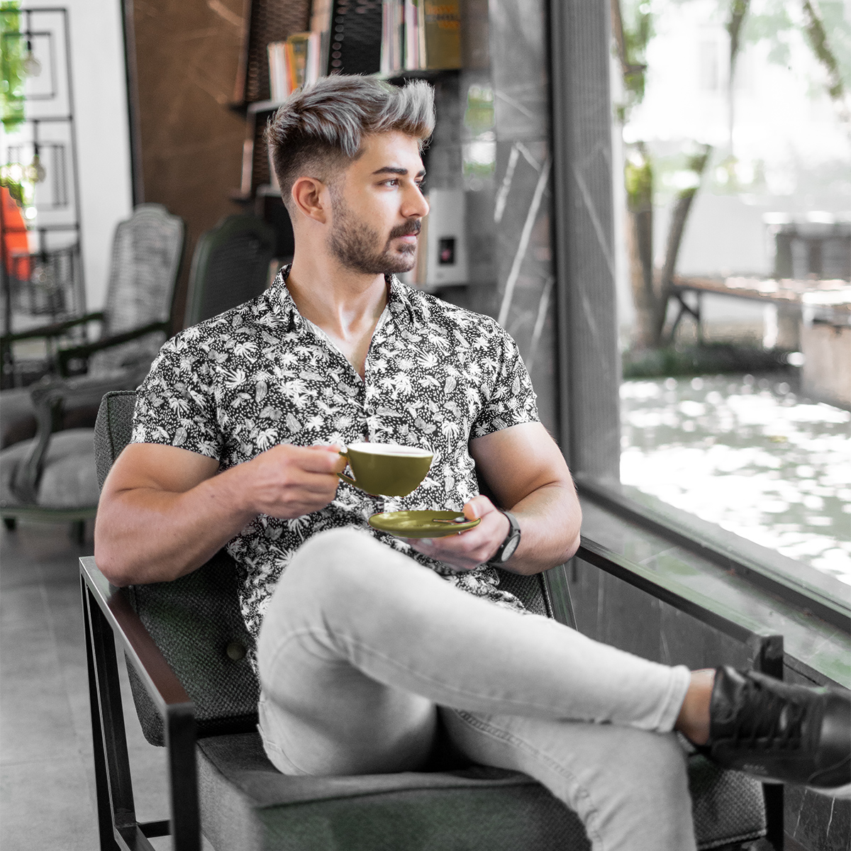 پيراهن هاوايي مردانه مدل Palm