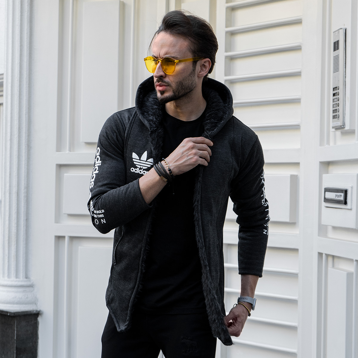 هودی Adidas مردانه ذغالی مدل Aran