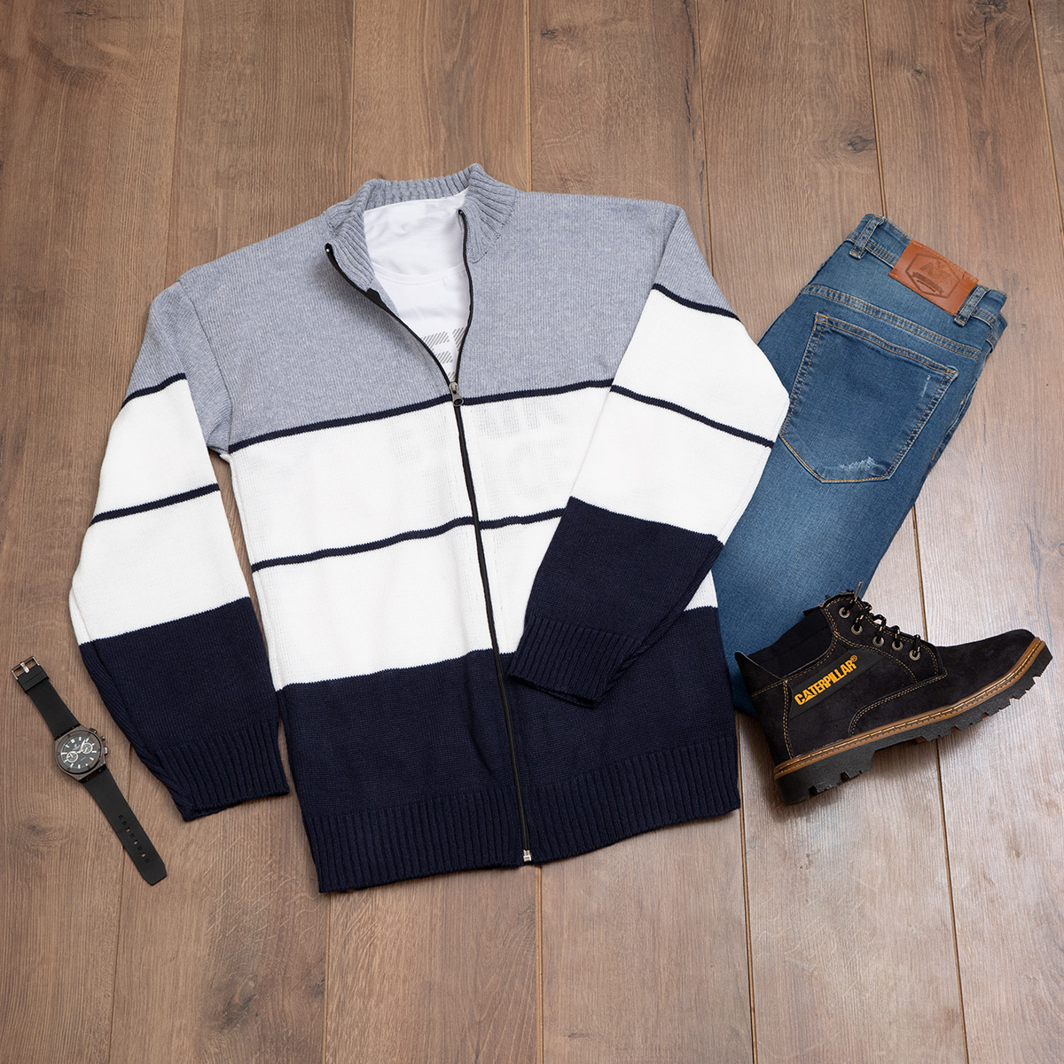 سویشرت بافت زیپ دار مردانه سه رنگ مدل ABED