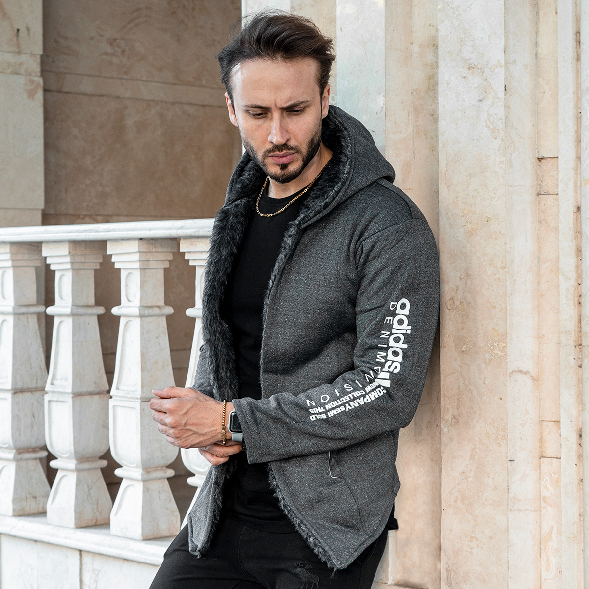 هودی Adidas مردانه طوسی تیره مدل Aran