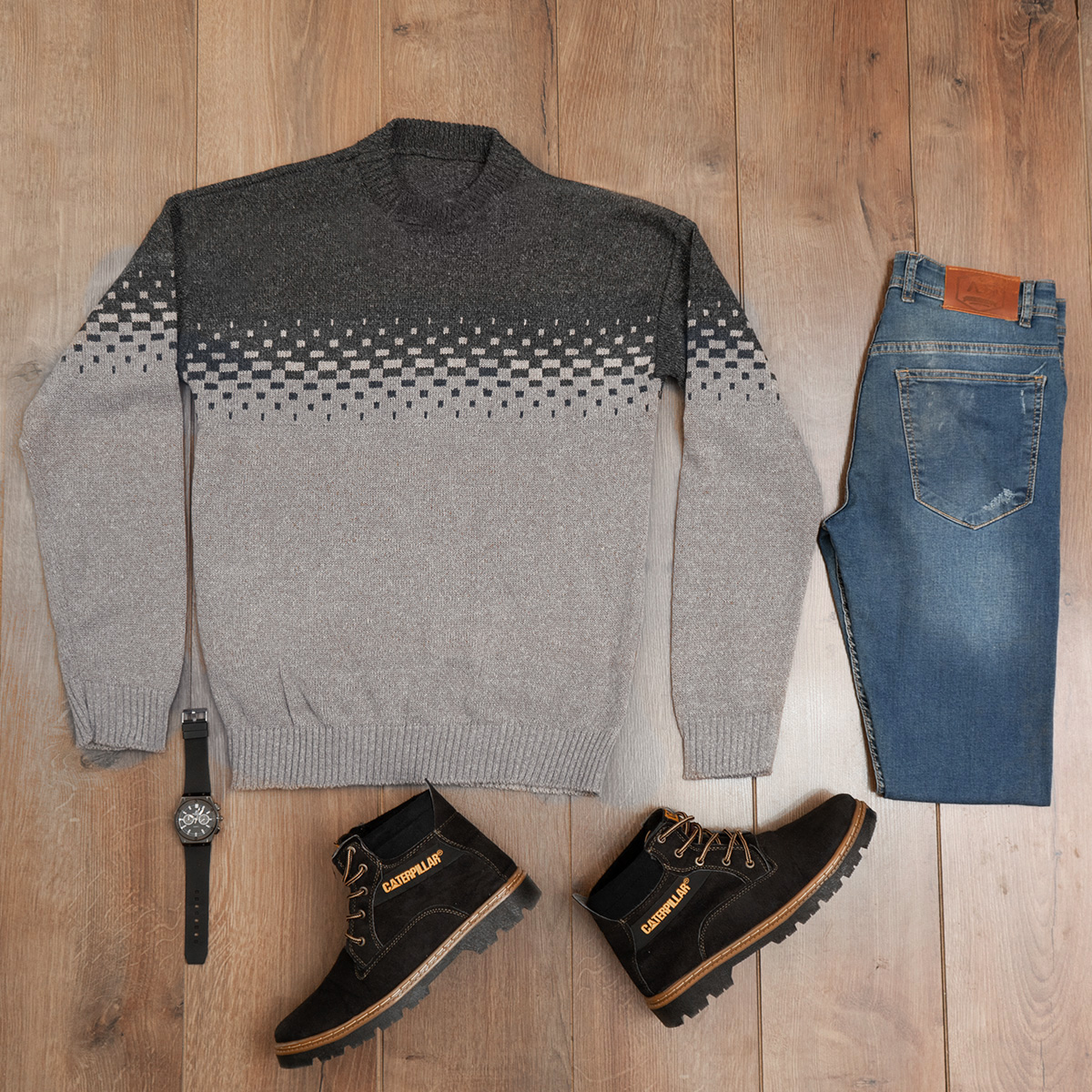 پلیور مردانه دو رنگ ذغالی کرم مدلShatel