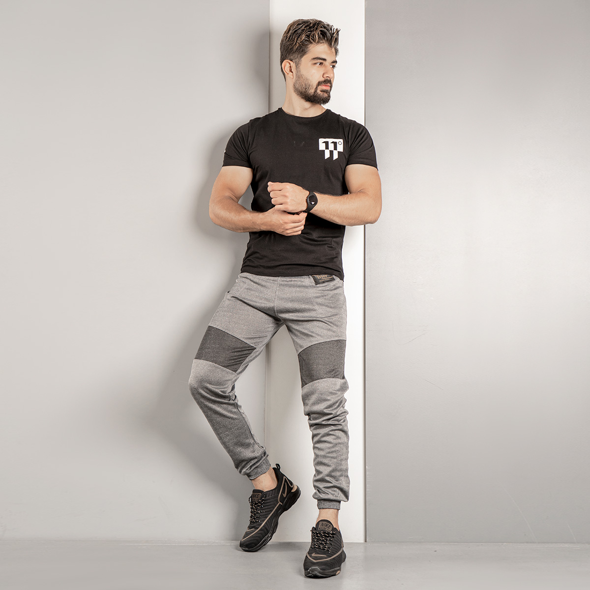 شلوار اسلش مردانه(T) طوسی مشکی مدل NR60