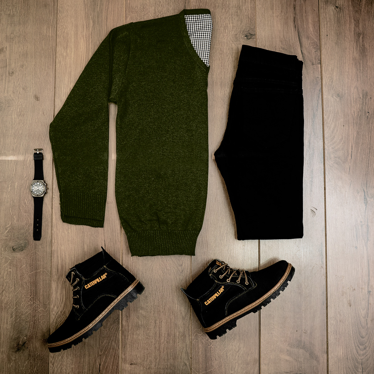 پلیوربافت یقه هفت سبز مردانه مدلETM