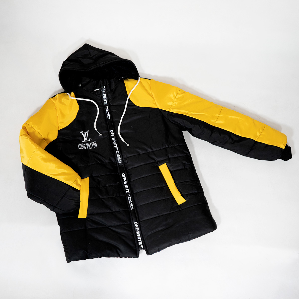 کاپشن مردانه مشکی زردمدل LV