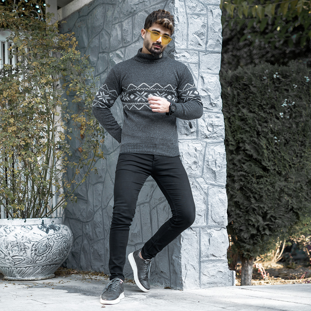 یقه اسکی مردانه ذغالی مدل Arja