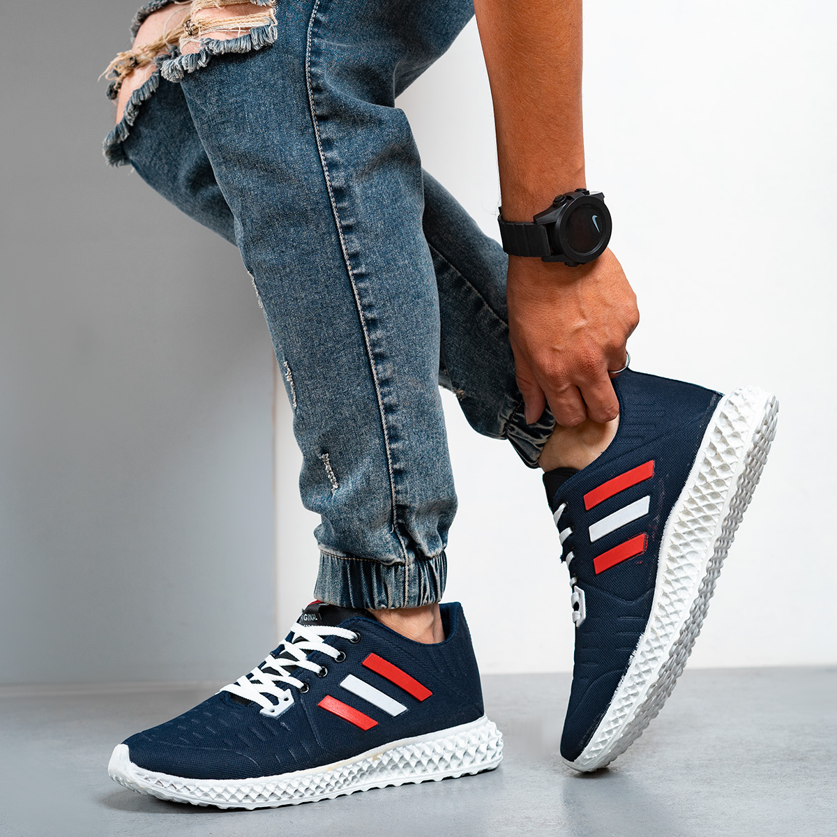 کفش مردانه سه خط سرمه ای مدل dayan(T)