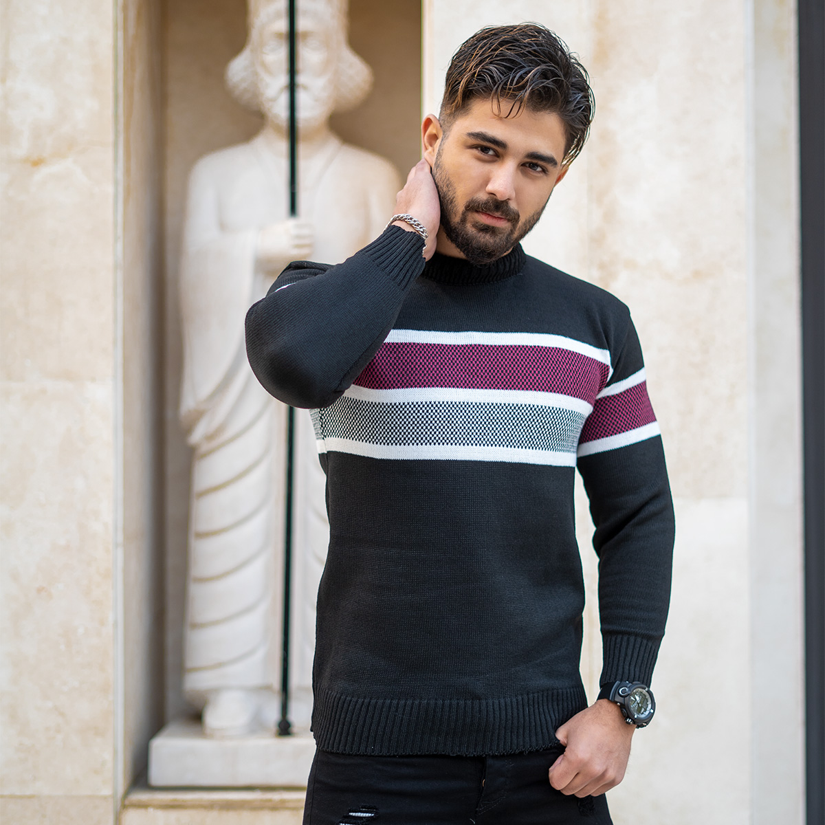 پلیور مشکی قرمز مردانه مدل Noshan