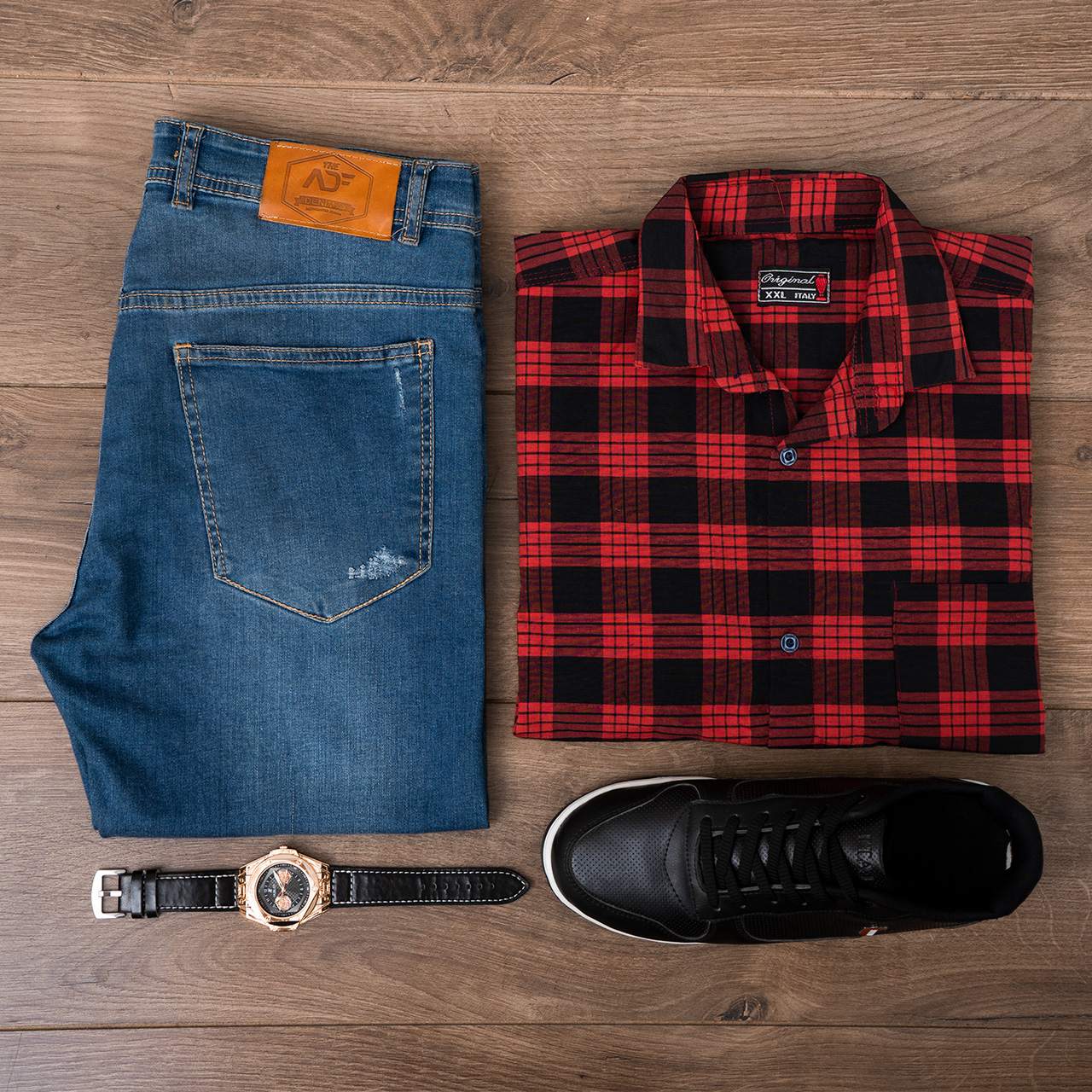 پیراهن چهارخونه مردانه مشکی قرمز مدل amir