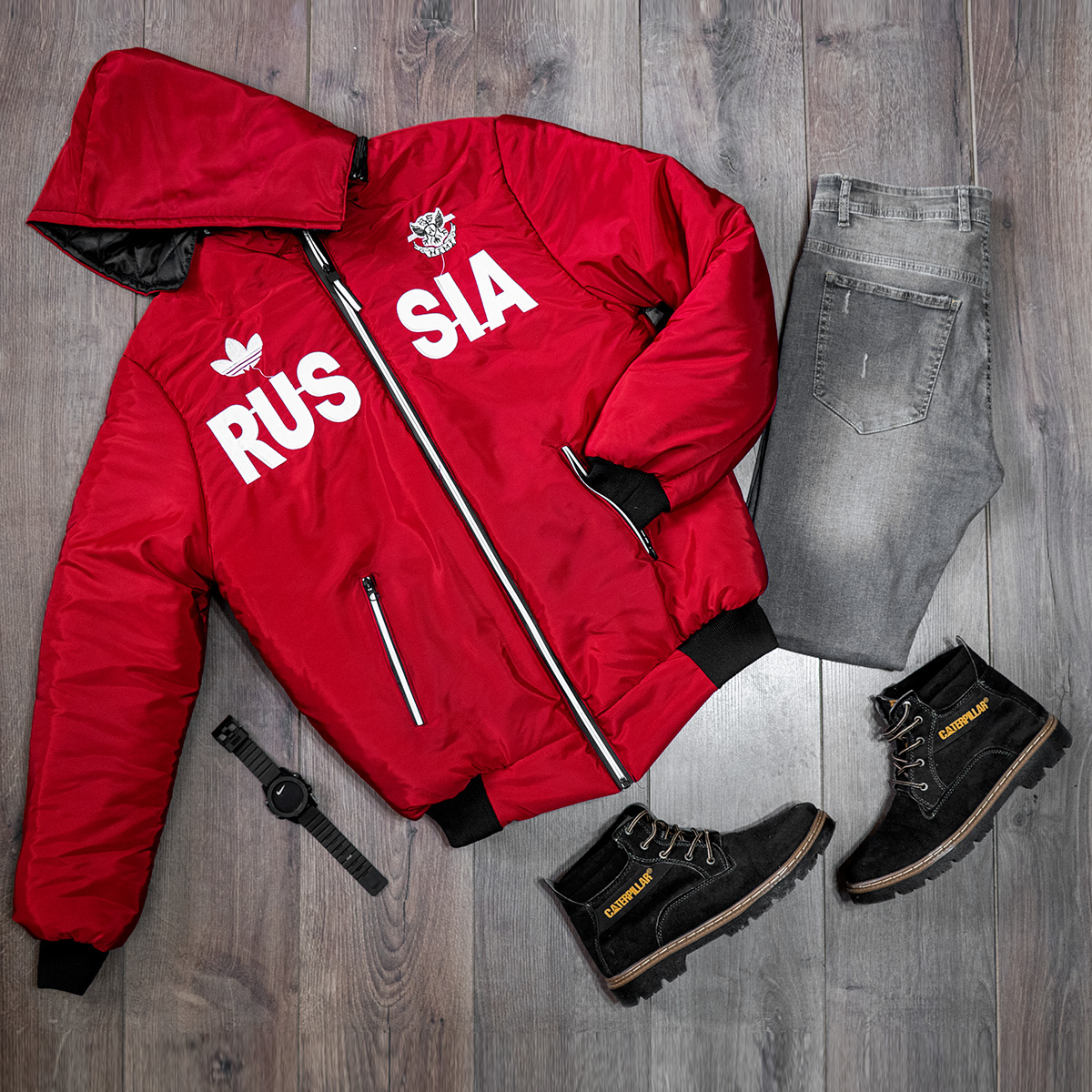 کاپشن مردانه قرمز مدل Russia