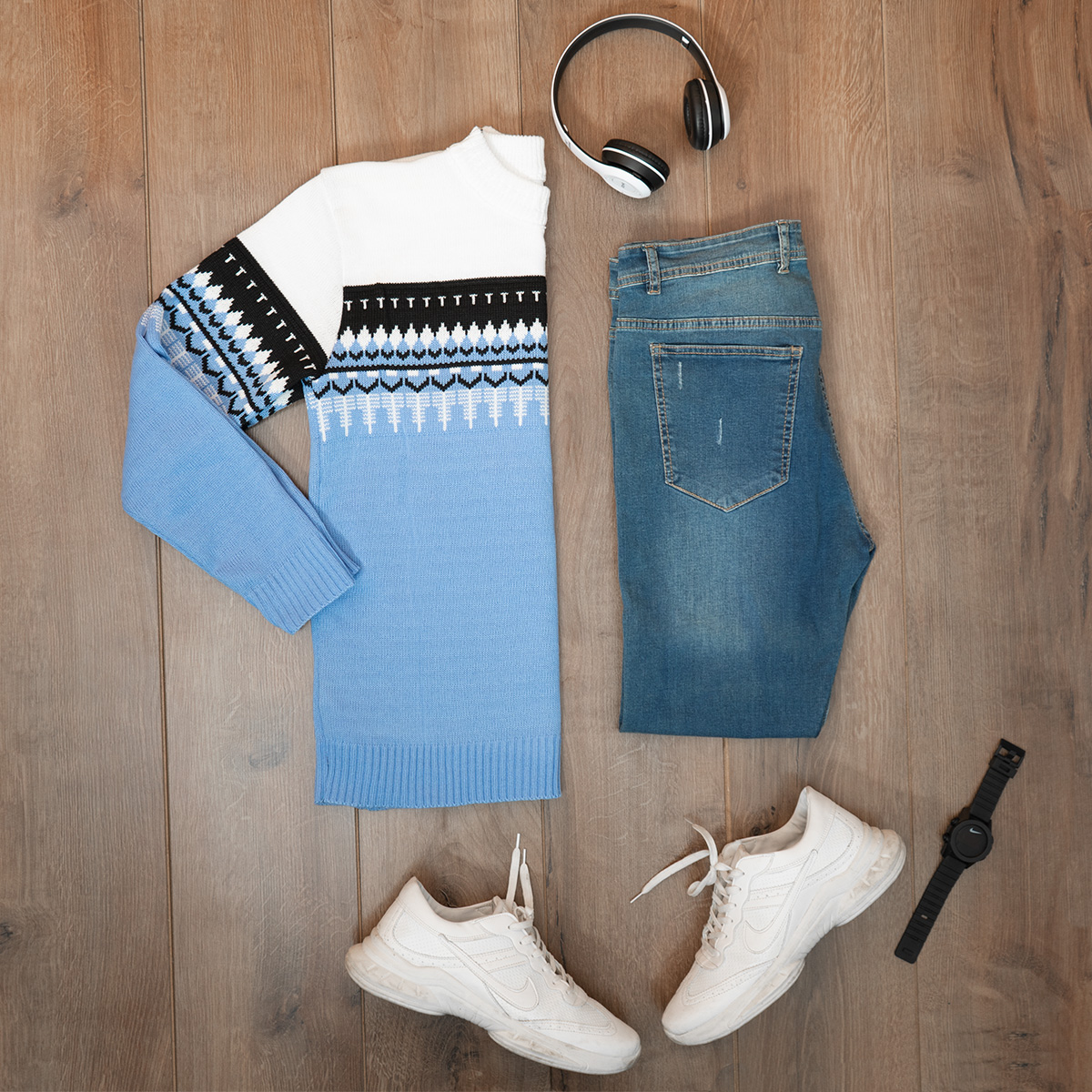 پلیور ژاکارد آبی فولادی مردانه مدل Sami