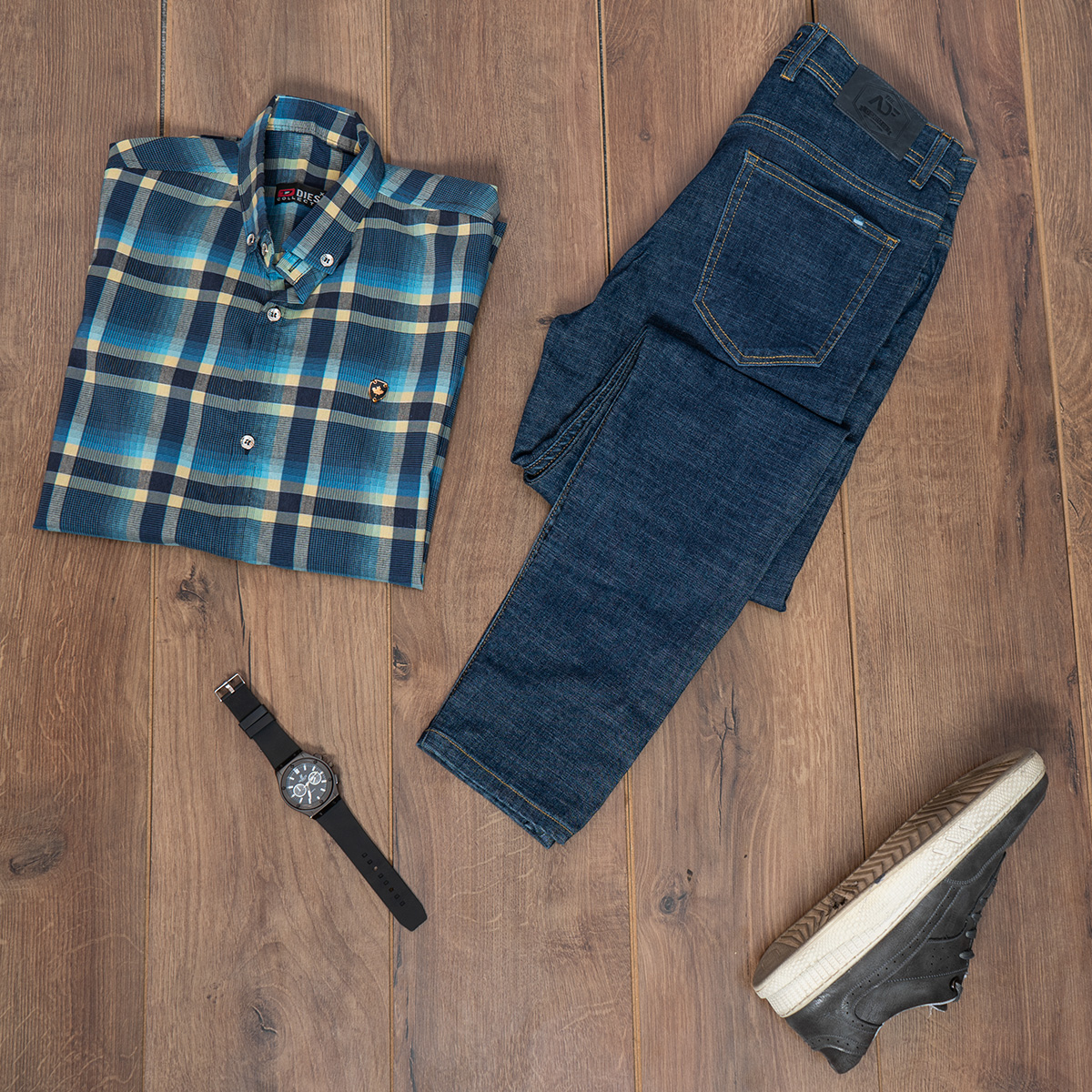 پیراهن چهارخونه زرد آبی مدل Roga