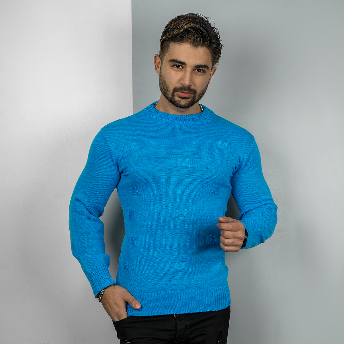 پلیور زاپ دار آبی مردانه مدلDeta