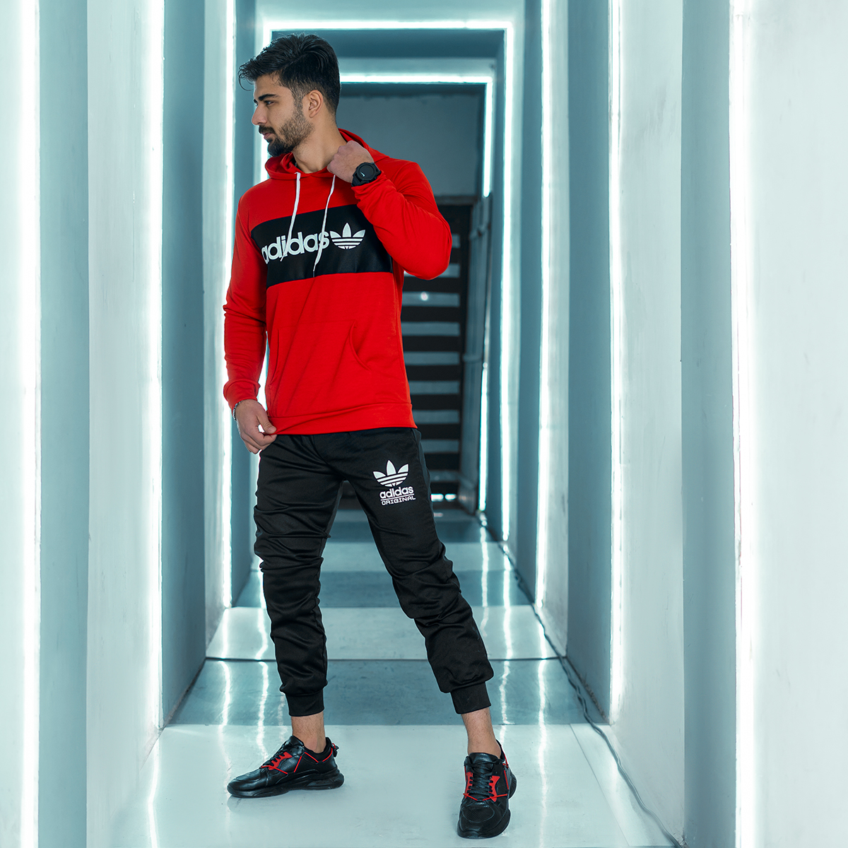 ست هودی شلوار آدیداس قرمز مدل Sadri