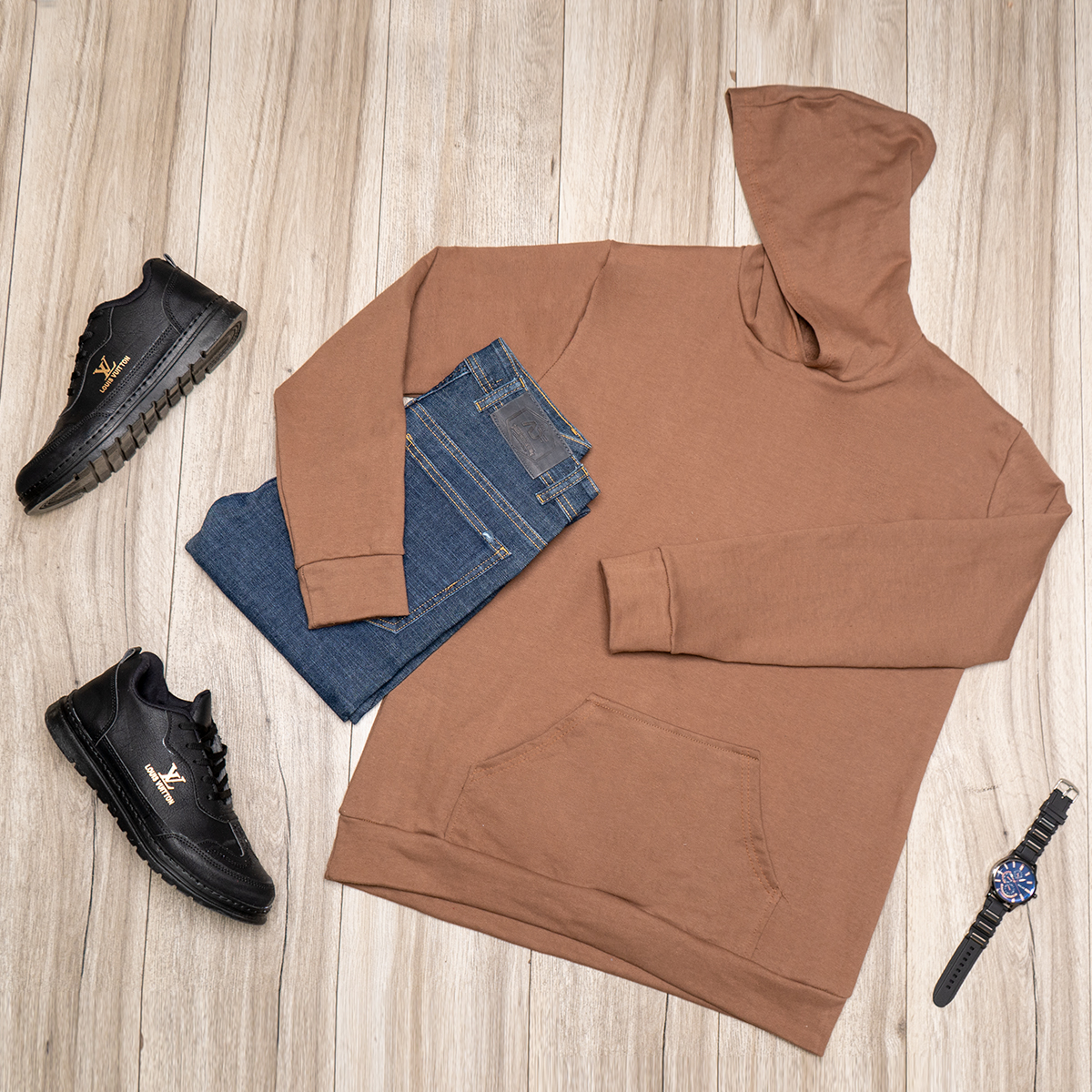 هودی مردانه قهوه ای مدل Ramtin