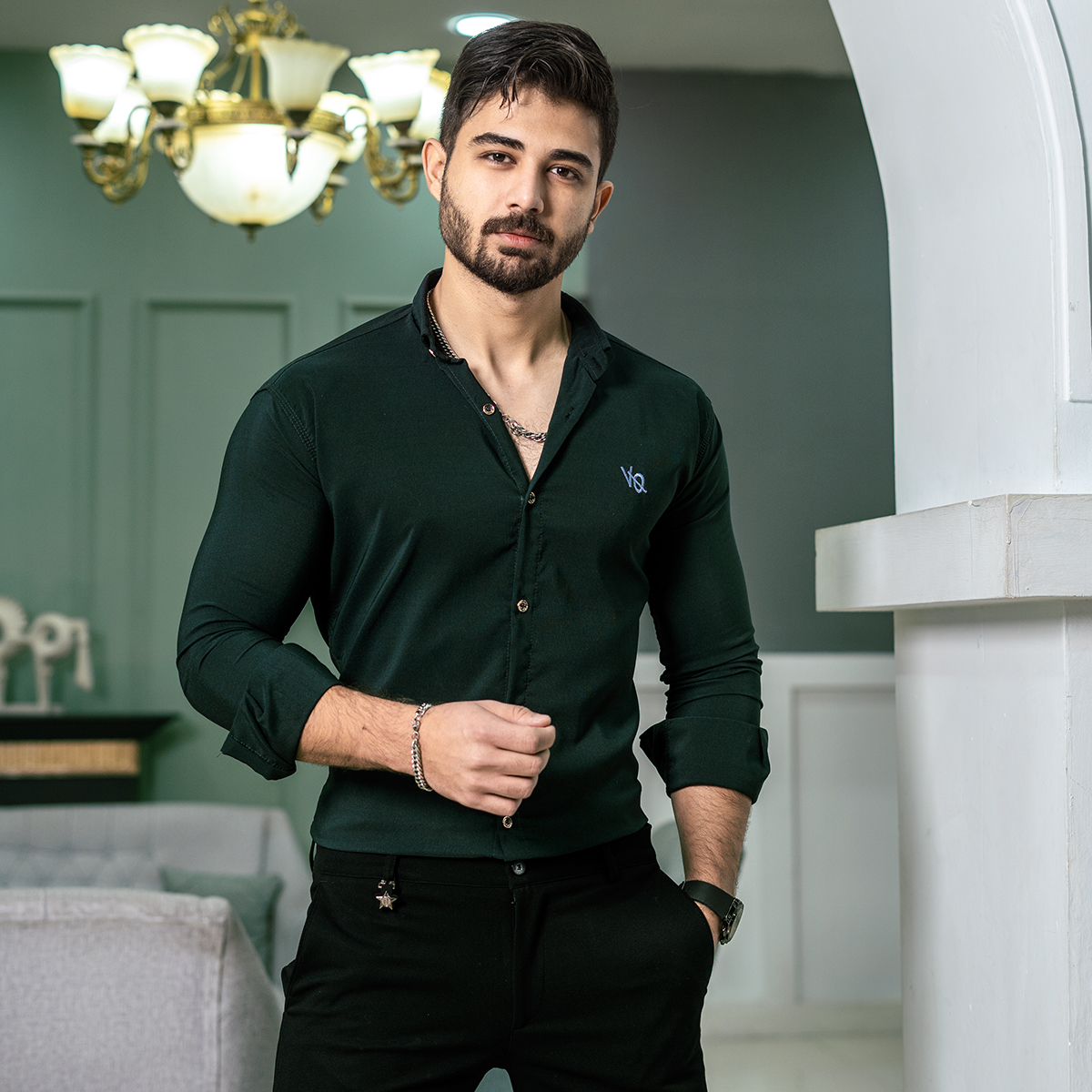 پیراهن مردانه سبز یشمی مدل VQ