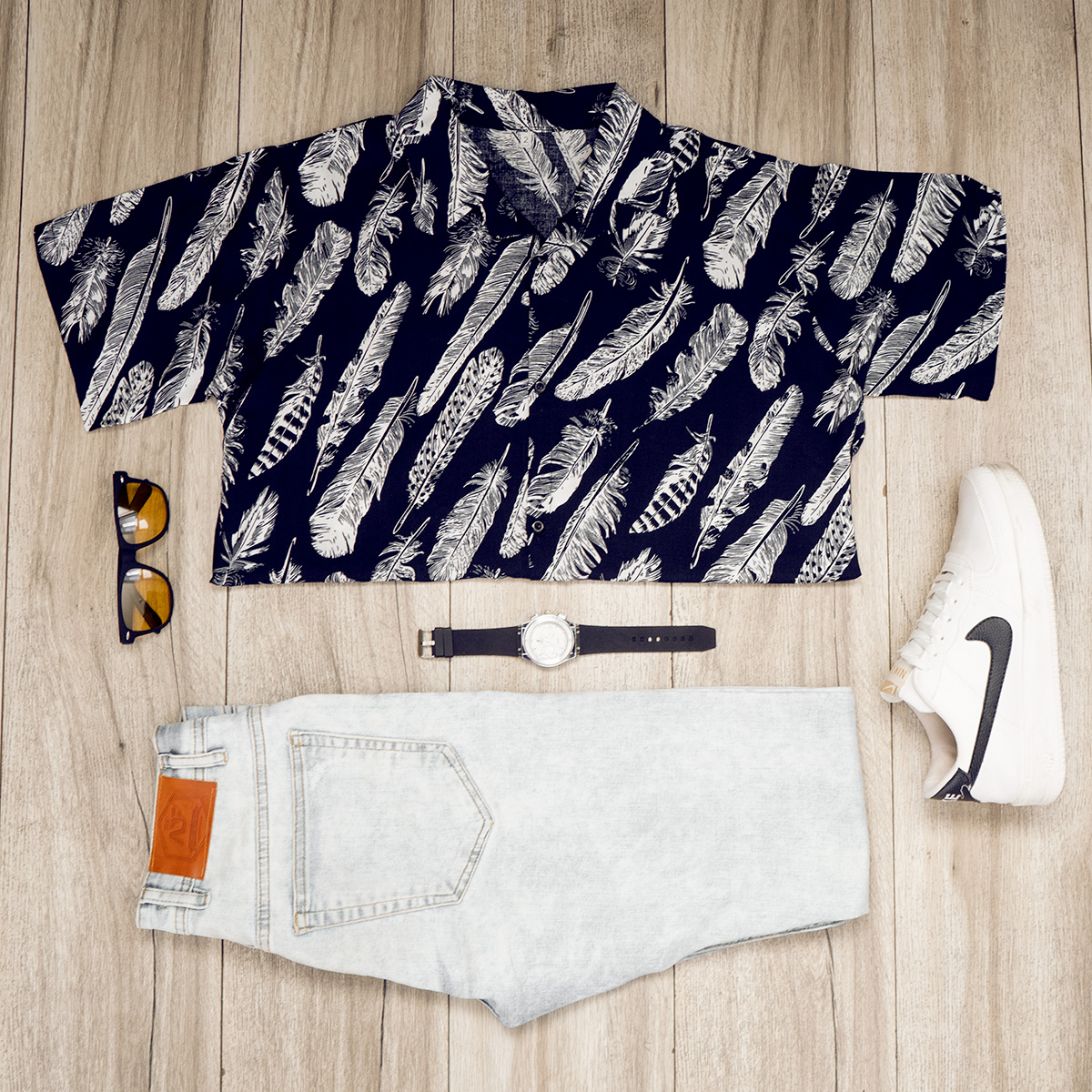 پیراهن هاوایی مردانه سرمه ای مدل Noyan