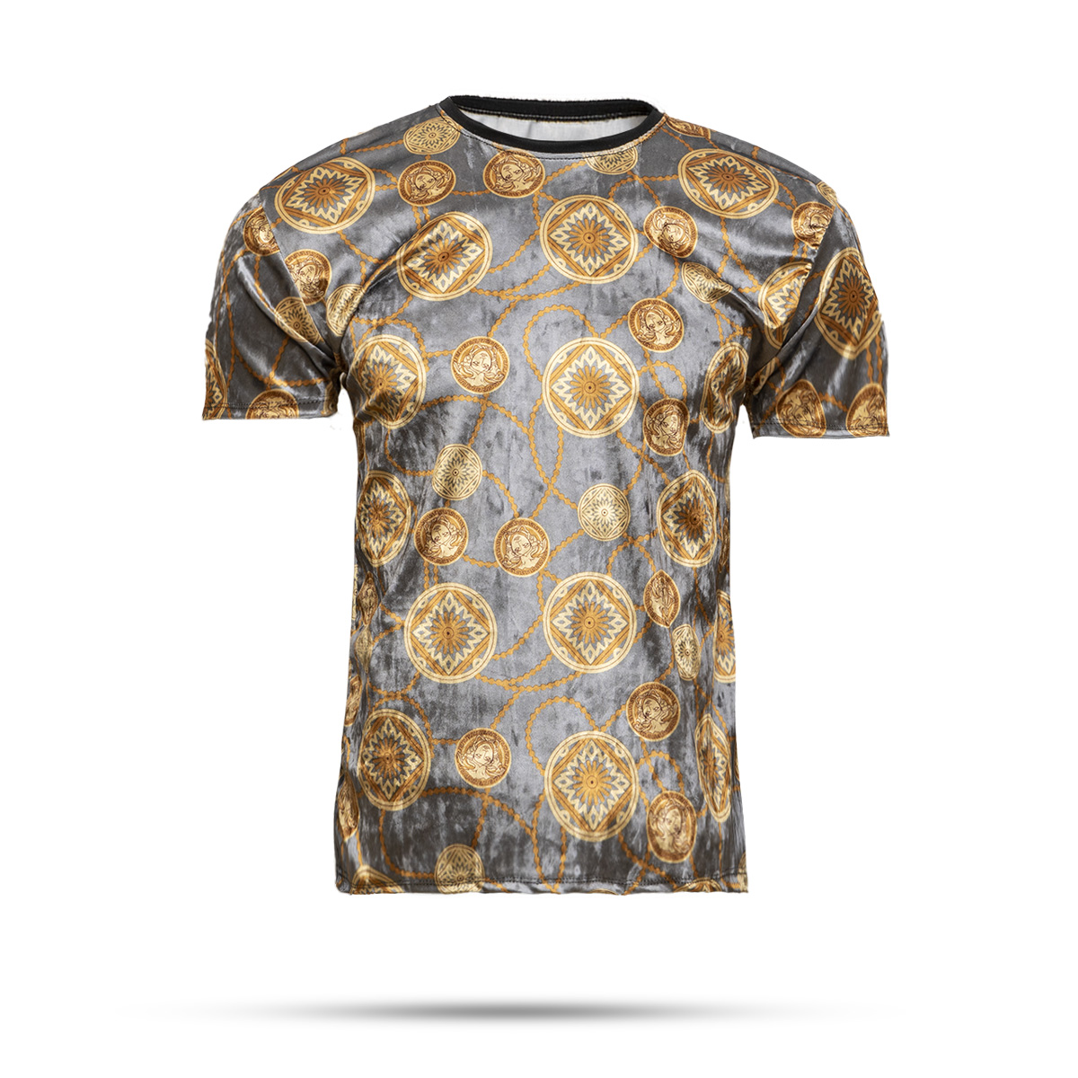 تیشرت مخمل طوسی طلایی مردانه مدل golden