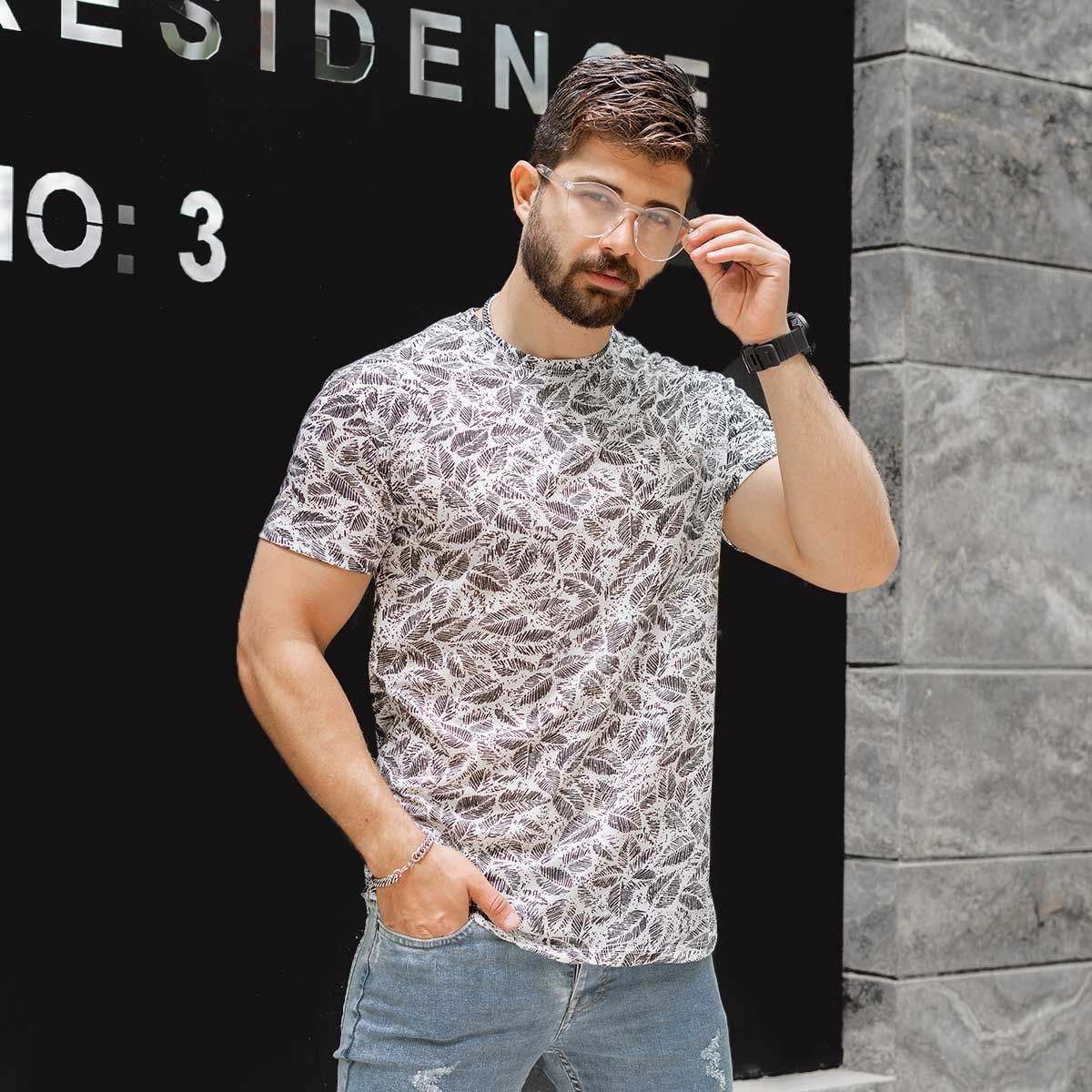 تیشرت هاوایی مردانه طرح برگ مدل oliva