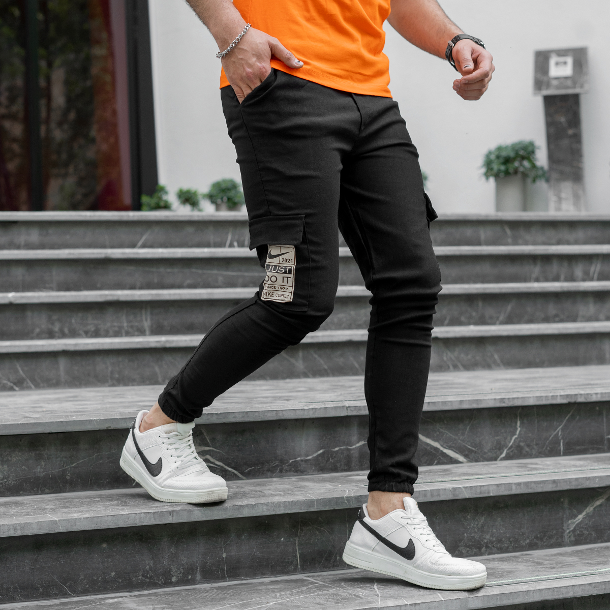 شلوار اسلش بنددار مشکی چهارجیب مدل 68