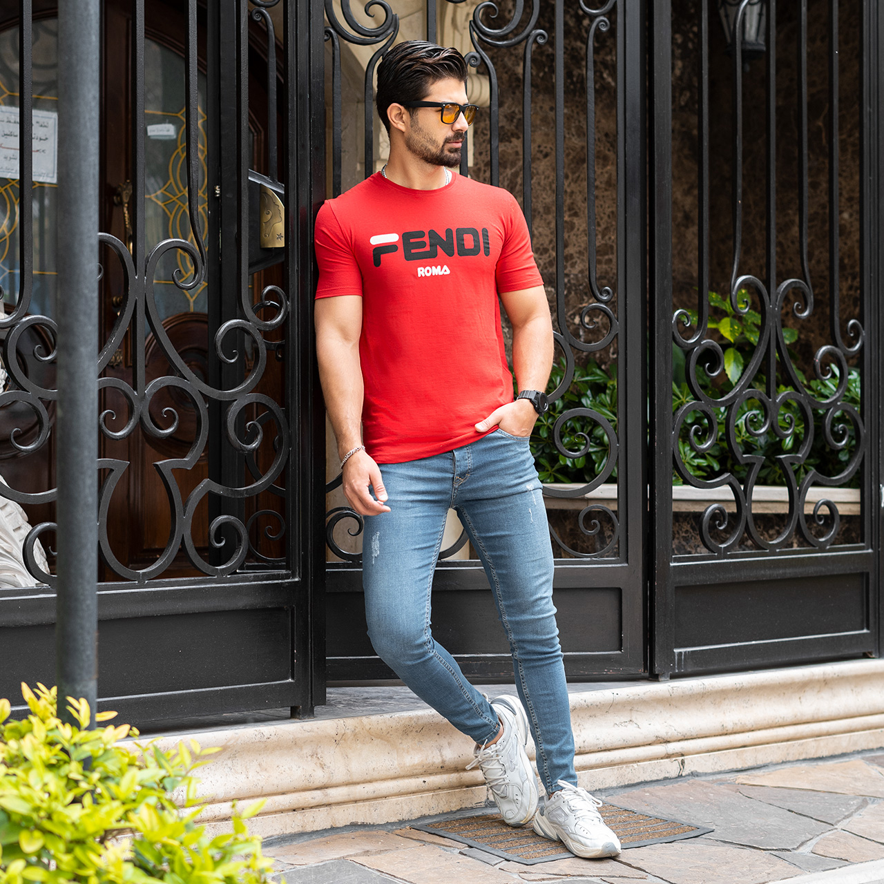 تیشرت فندی قرمز مردانه مدل Roma