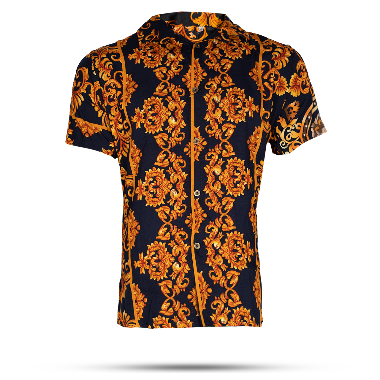 پیراهن هاوایی طرح گل طلایی مردانه مدل G902