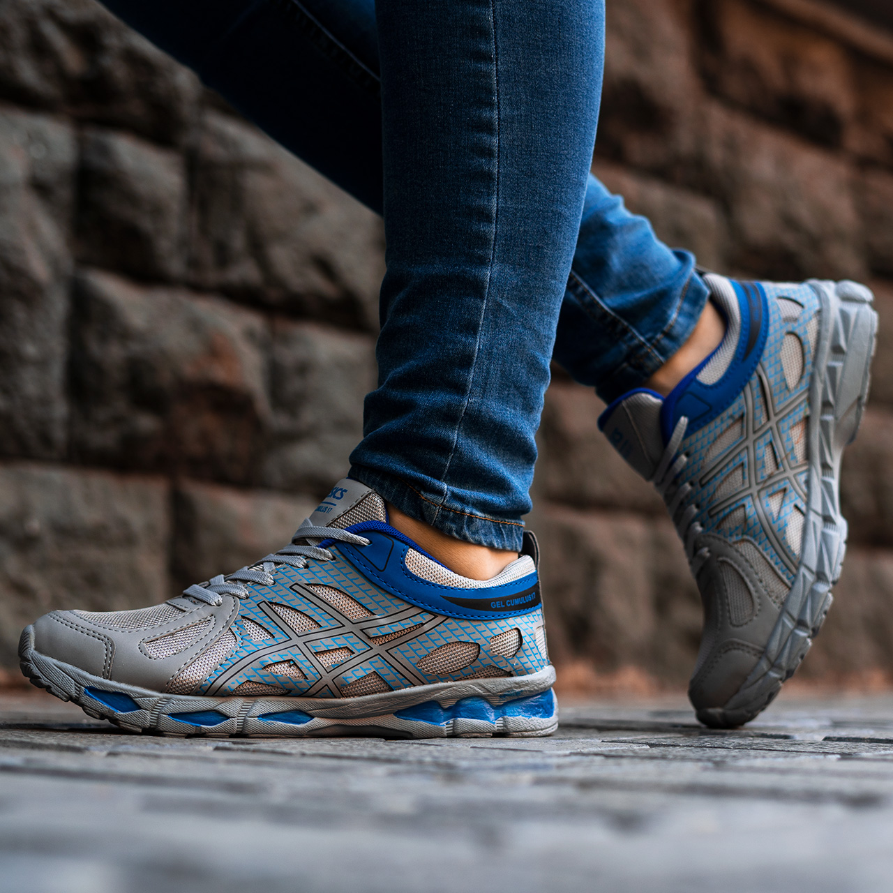 کفش ورزشی اسیکس طوسی-آبی مردانه مدل GEL17