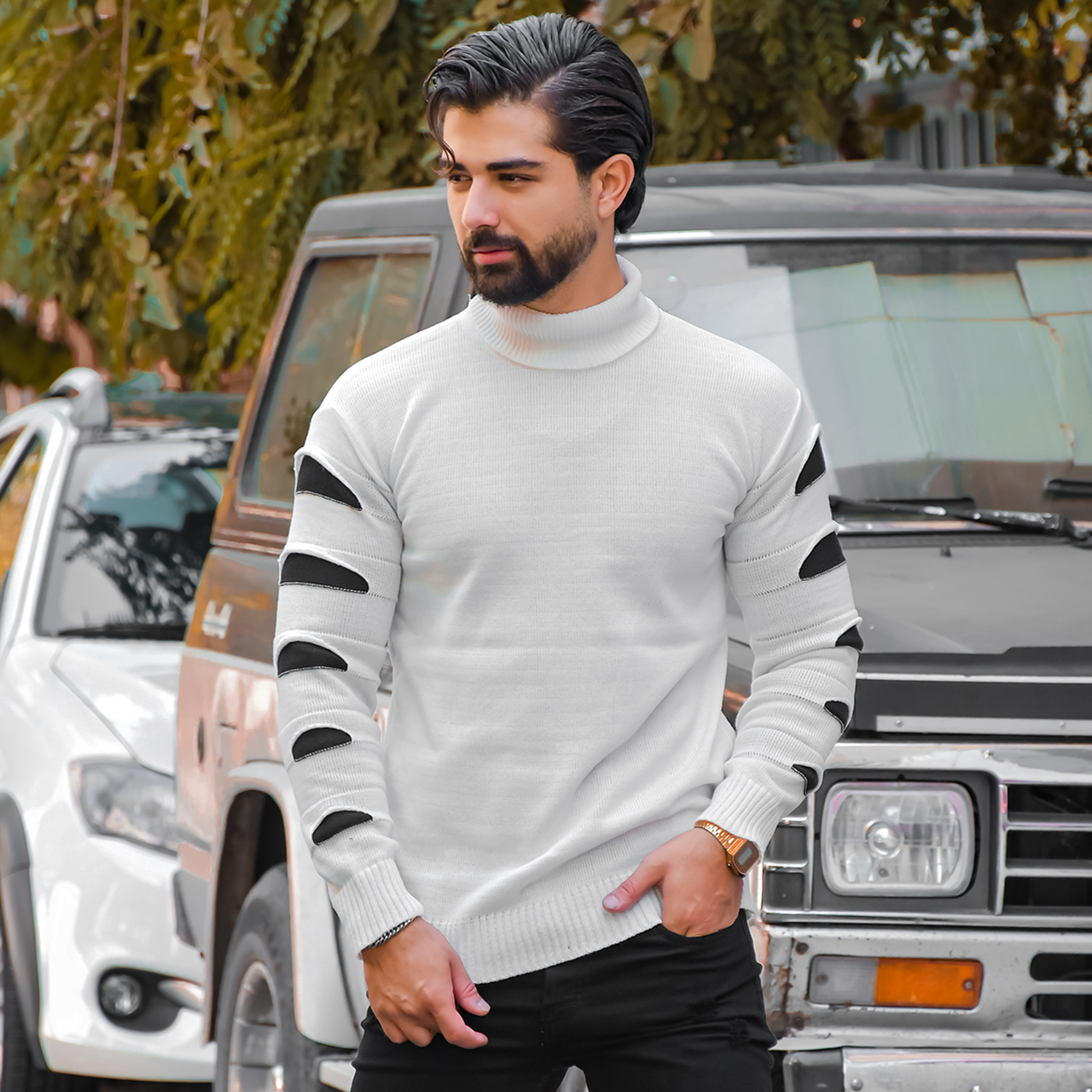 پلیوریقه اسکی سفید مشکی مردانه مدلQ10