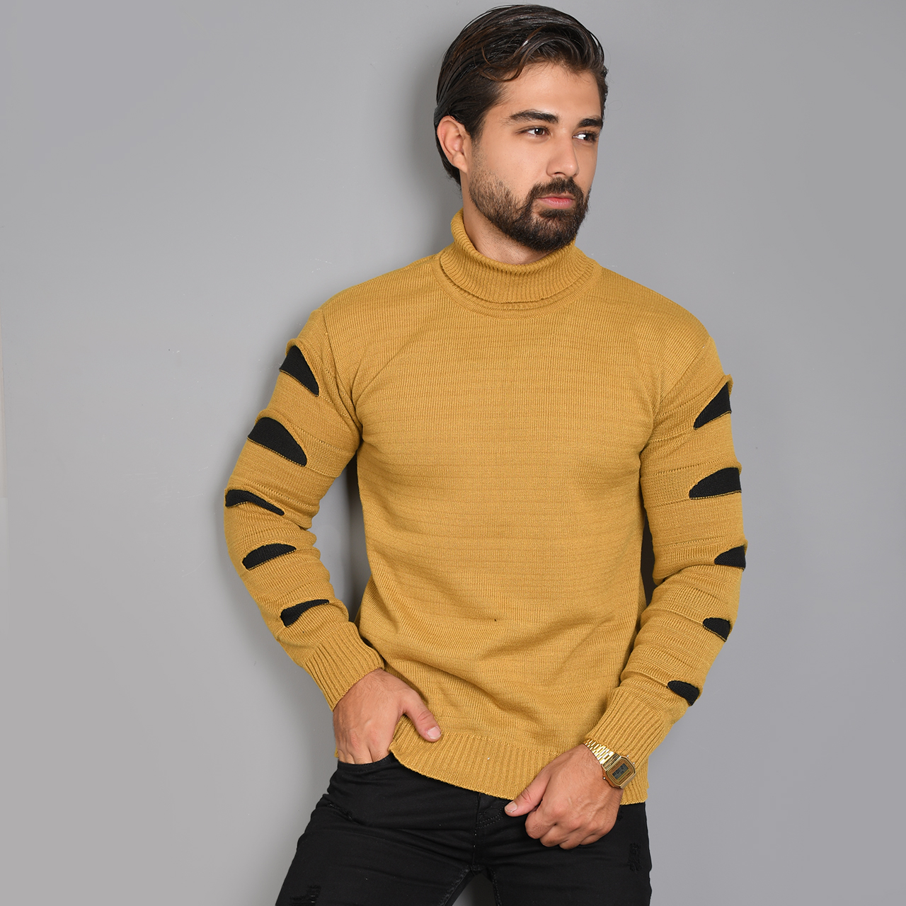 پلیوریقه اسکی خردلی مشکی مردانه مدلQ10