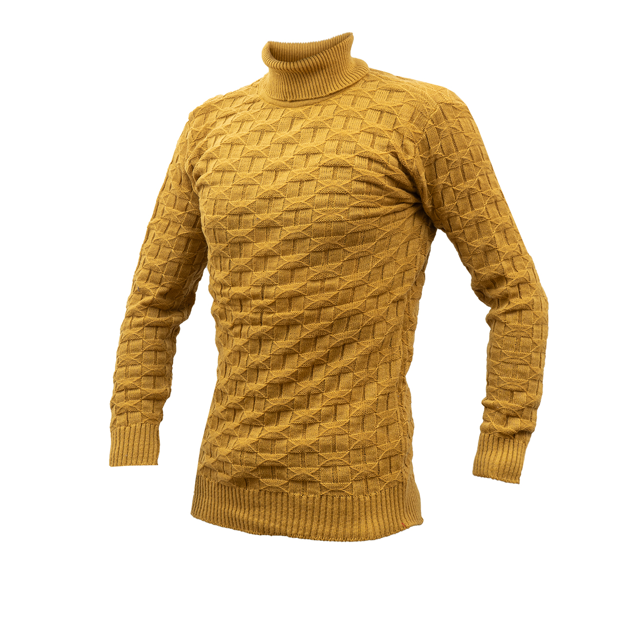 پلیور یقه اسکی خردلی طرح لوزی مردانه مدلG10