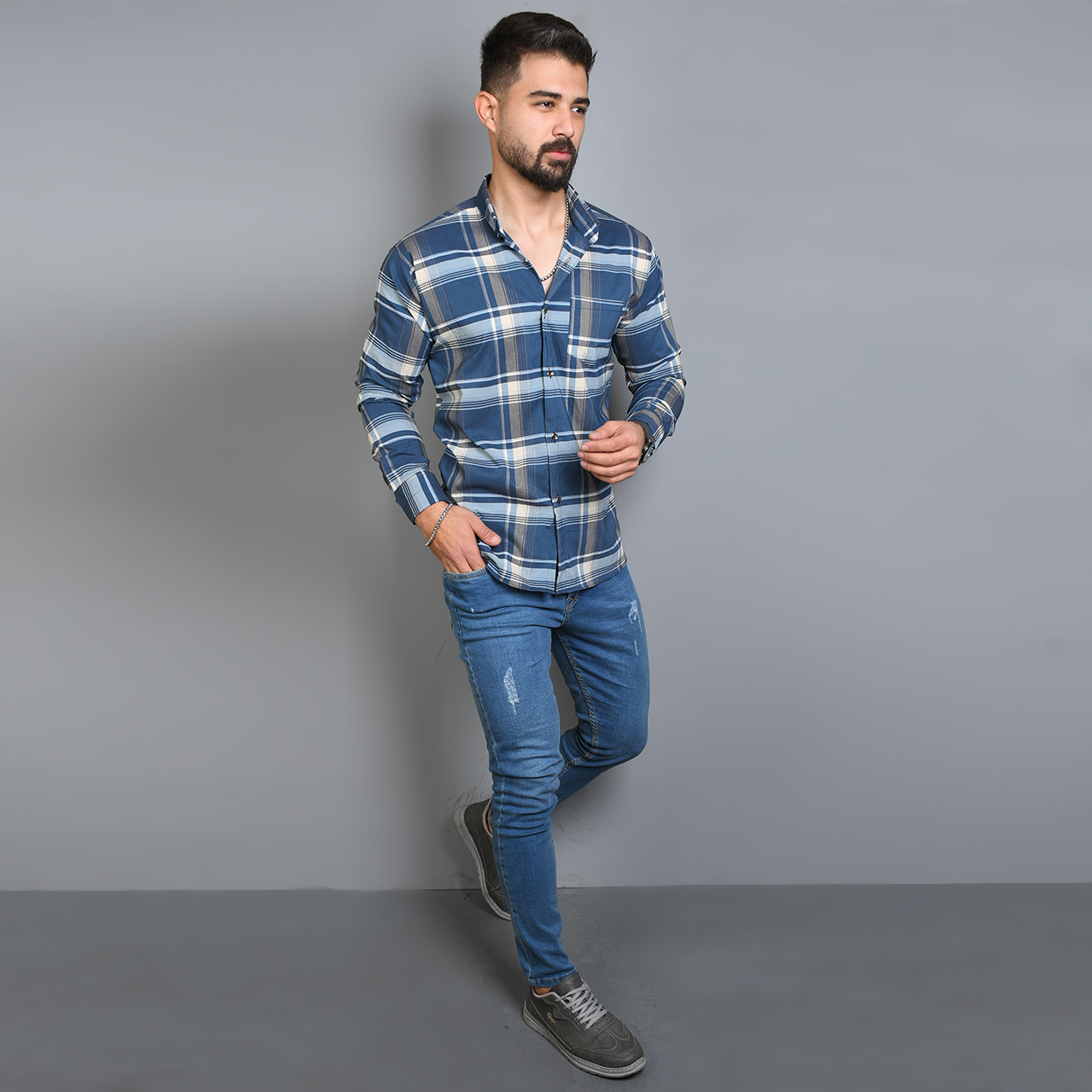 پیراهن طوسی سرمه ای مردانه مدل FARDIN