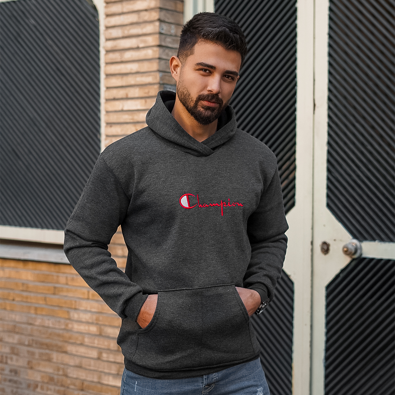 هودی ذغالی مردانه مدل champion
