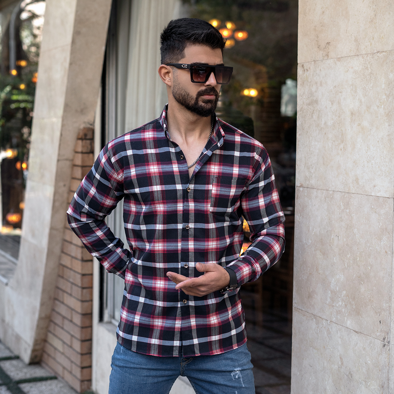 پیراهن مردانه سرمه ای قرمز مدل Redi