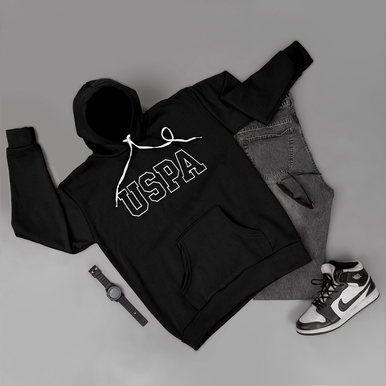 هودی مردانه USPA مشکی مدل Sarmad