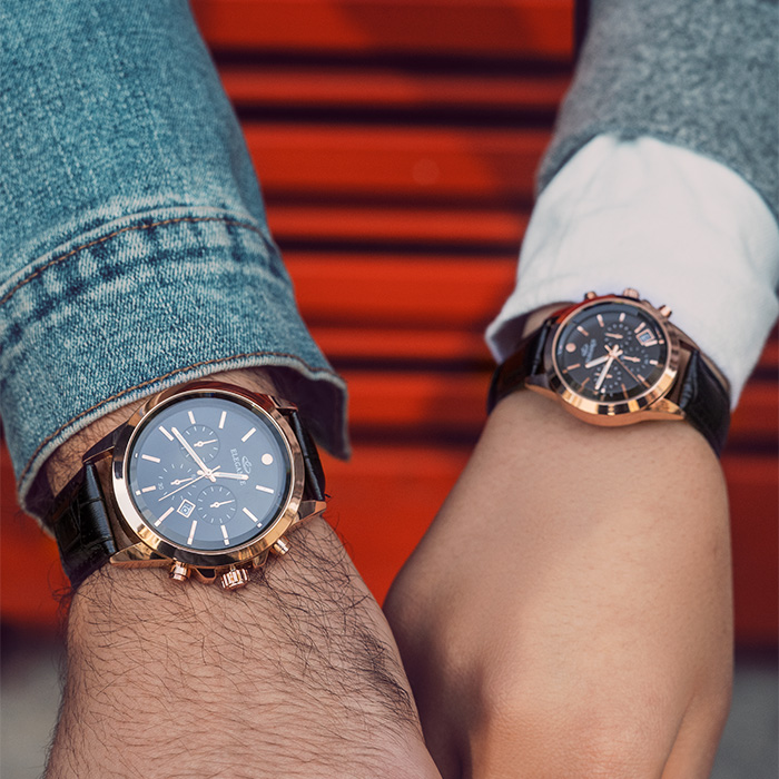 ست ساعت ELEGANCE رزگلد صفحه مشکی مدل Unix