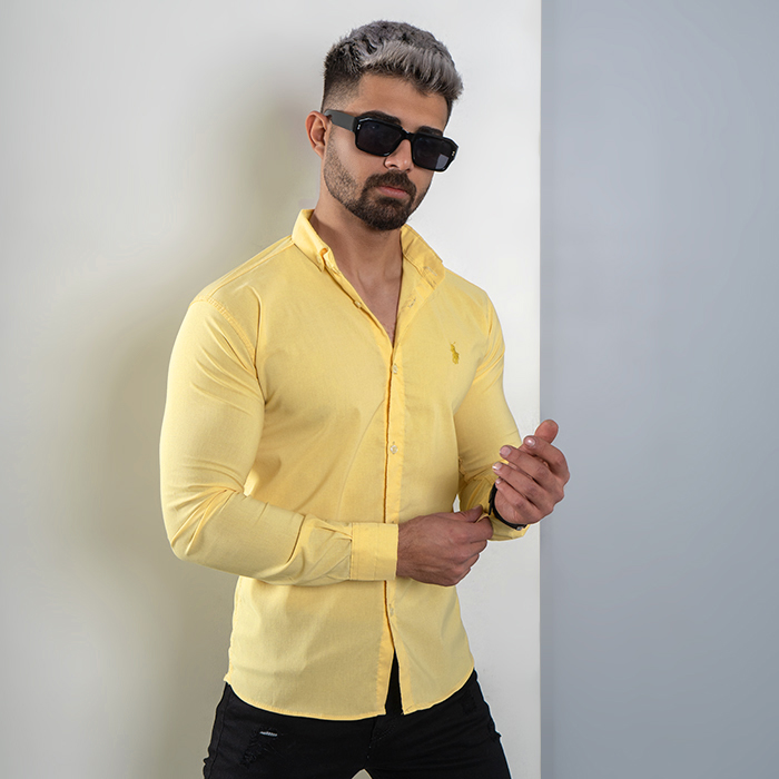 پیراهن مردانه لیمویی مدل VQ