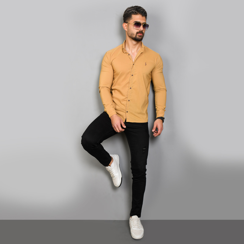 پیراهن مردانه خردلی مدل VQ
