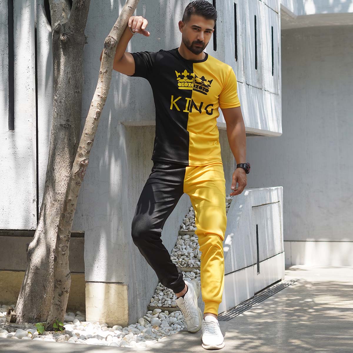 ست تیشرت شلوار مشکی زرد مدل Shahsan