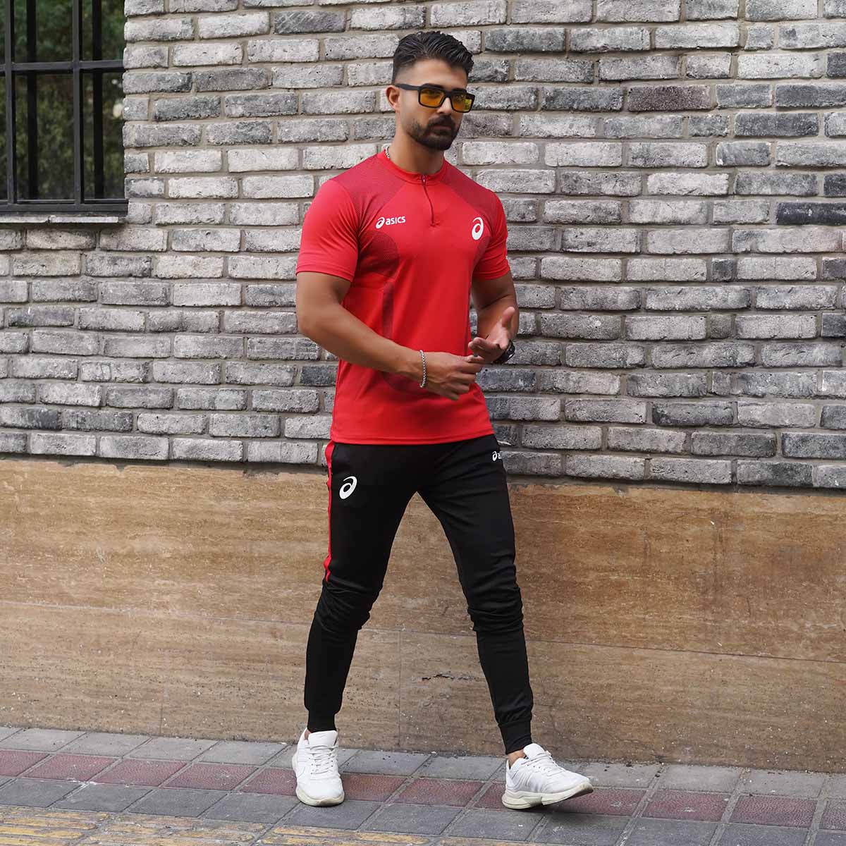 ست تیشرت شلوار مردانه قرمز مدل ASICS