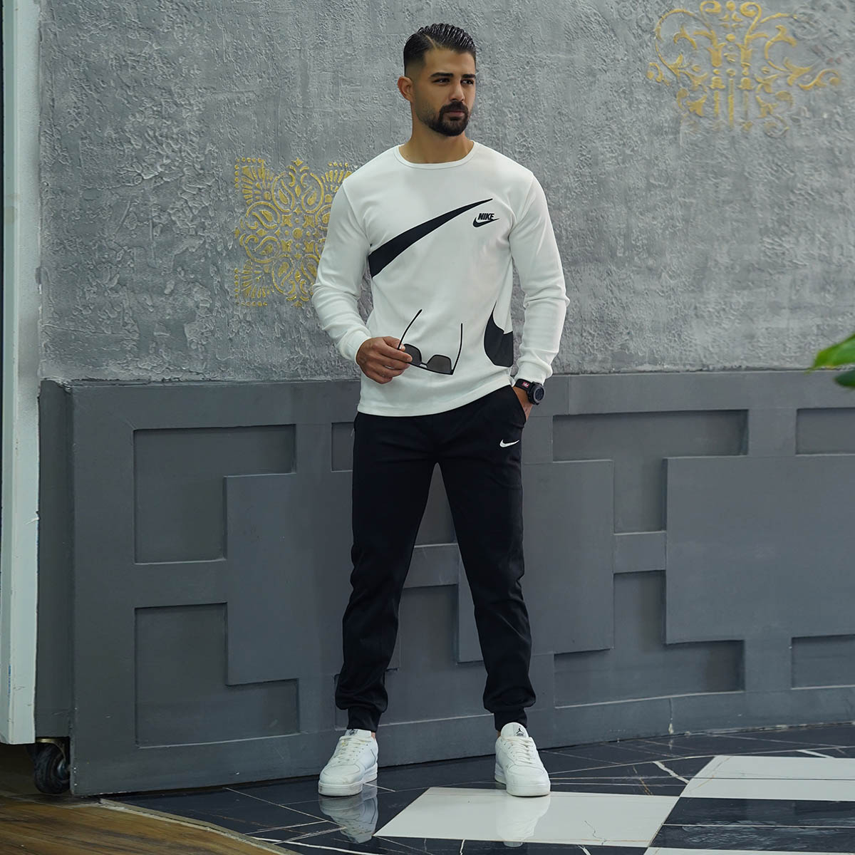 ست تیشرت آستین بلند شلوار سفید مدل Milano