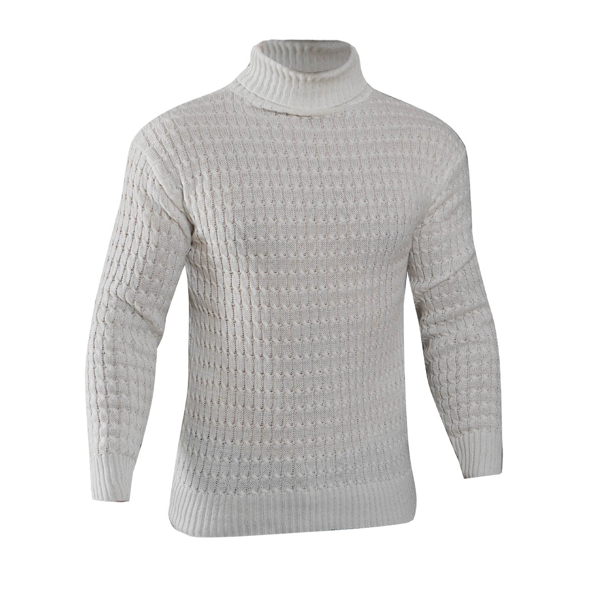 پلیوربافت مردانه سفید یقه اسکی مدل Pouyan