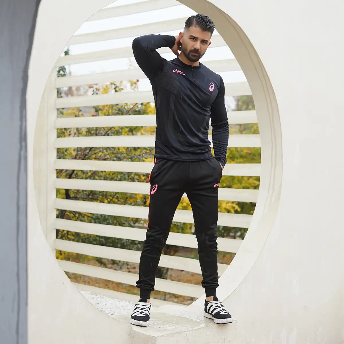 ست تیشرت آستین بلندشلوار مردانه مشکی مدل ASICS