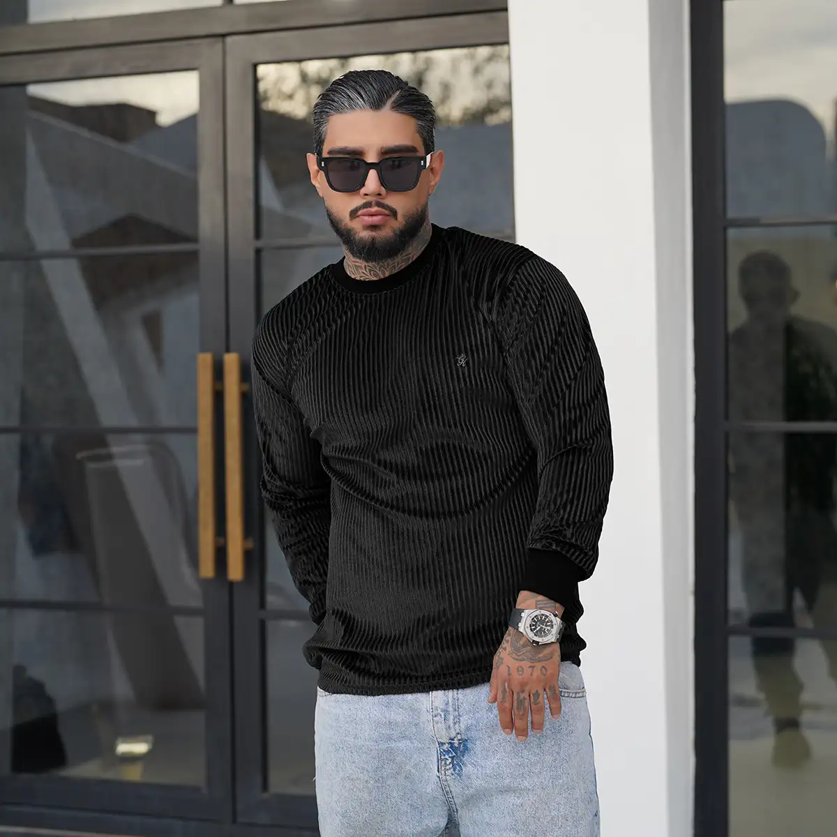 تیشرت آستین بلند مشکی مردانه مدل Behrouz