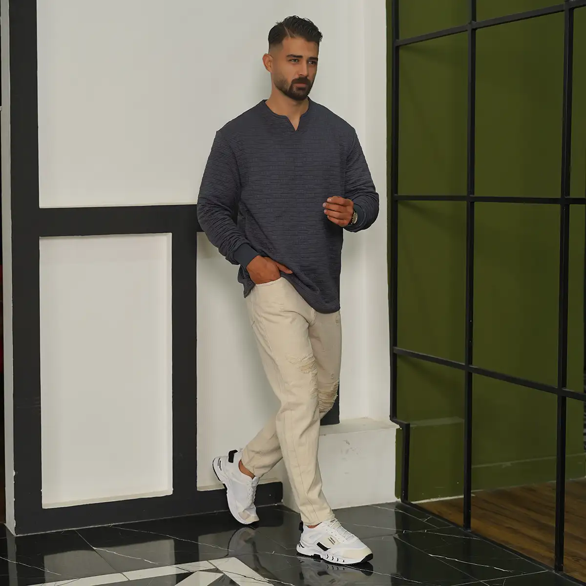 بلوز مردانه طوسی مدل Q99